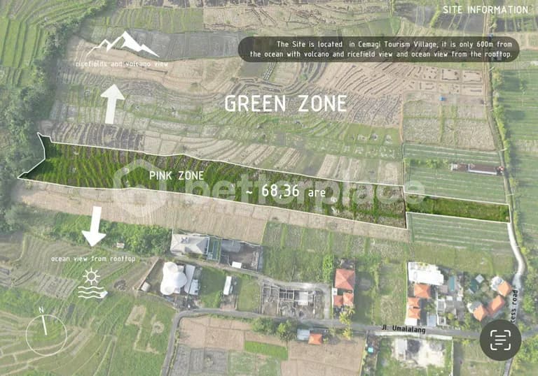 Prime 68.36 Are Pink Zone Land in Cemagi, Ideal for Development, 3 Minutes Away From the Beach